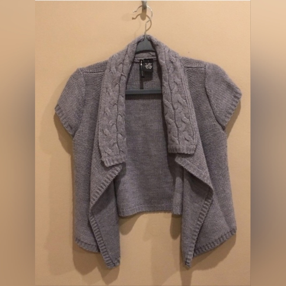 Soft Gray Shrug with Cable Knit Design